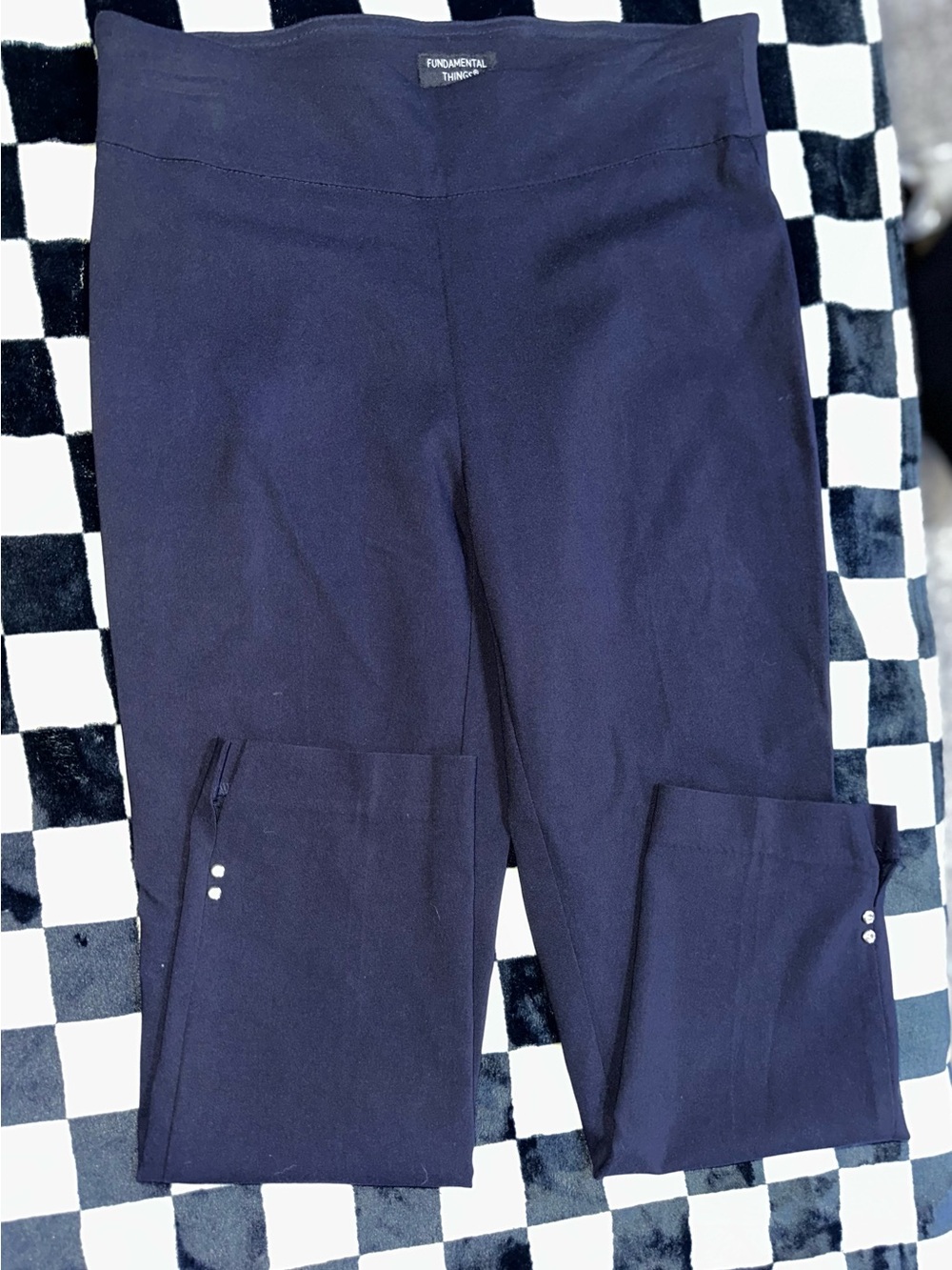Fundamental Things Navy Blue Crop Pants Embellished Split Cuff Trouser 6P